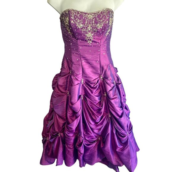 Strapless Purple Satin Corset Ball Gown Pageant Quinceanera Sweet 16 Prom Dress - Picture 3 of 16